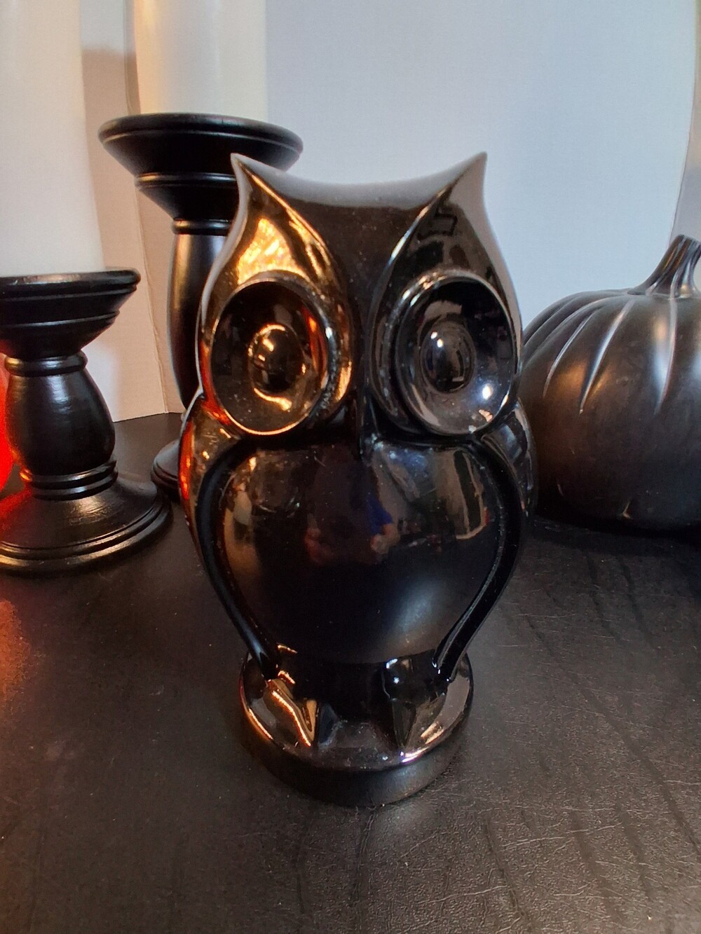 Modernist Black Owl Statue Glossy Finish HEAVY Resin 7" Figurine Halloween...